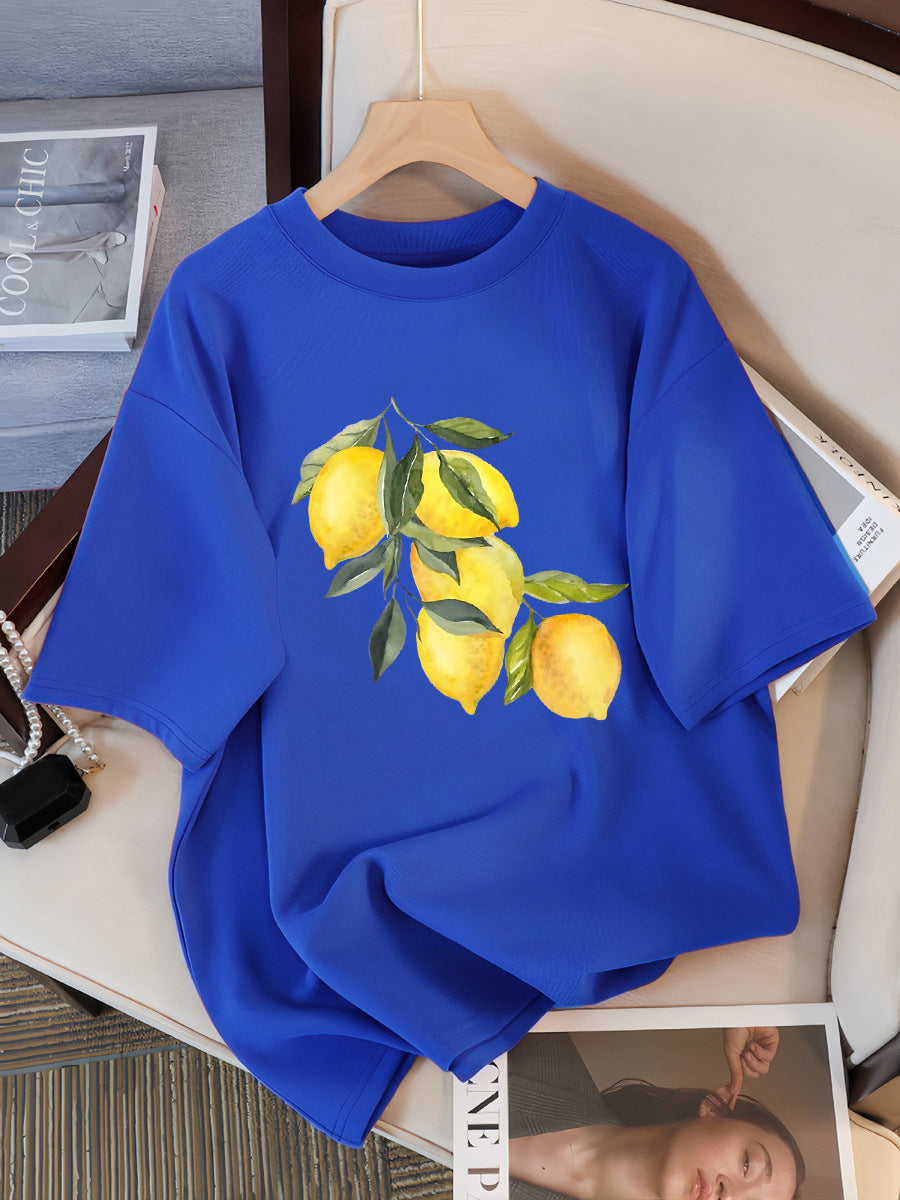 Creative Lemon Pattern T-Shirts Female Casual Soft Tops Fash