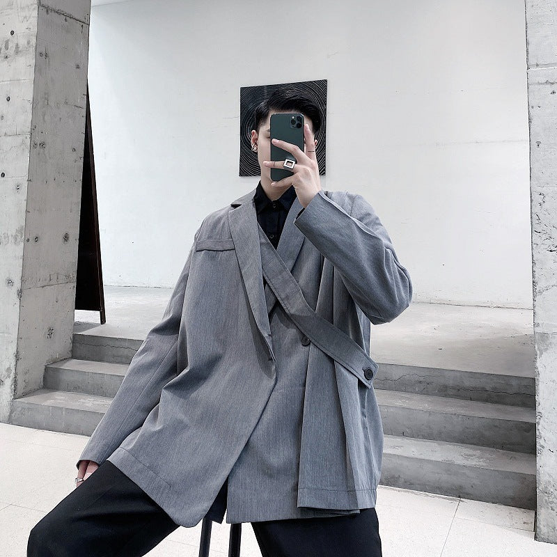 A Pleated Flouncy Blazer With Irregular Straps