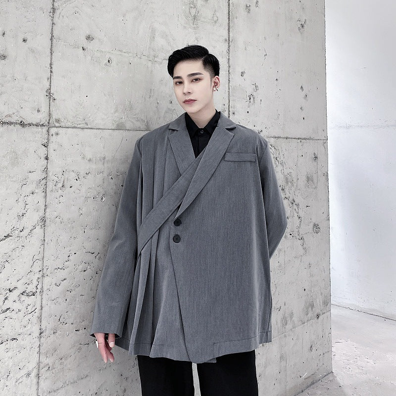 A Pleated Flouncy Blazer With Irregular Straps