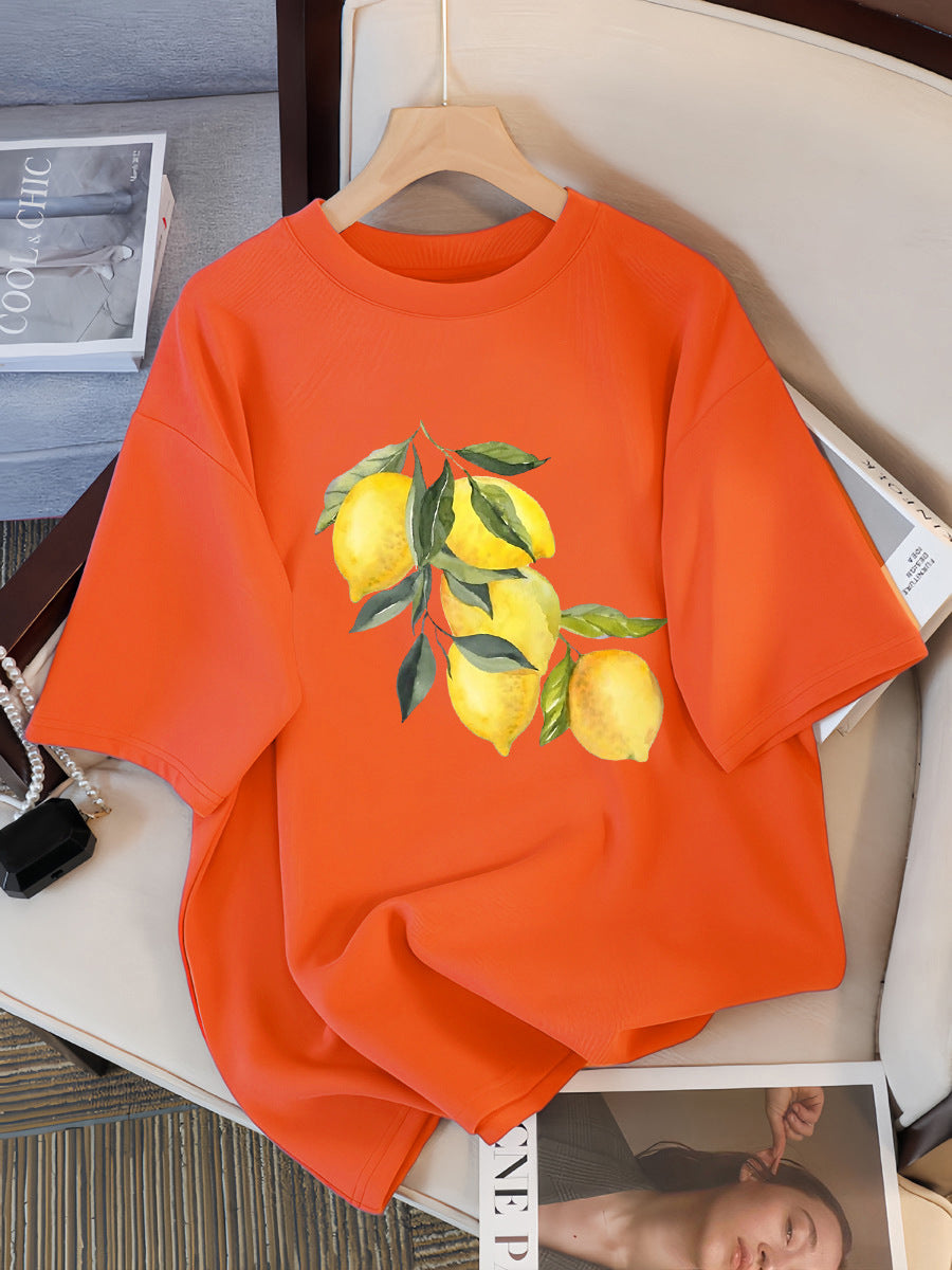 Creative Lemon Pattern T-Shirts Female Casual Soft Tops Fash