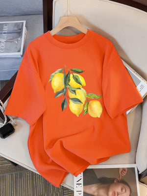 Creative Lemon Pattern T-Shirts Female Casual Soft Tops Fash