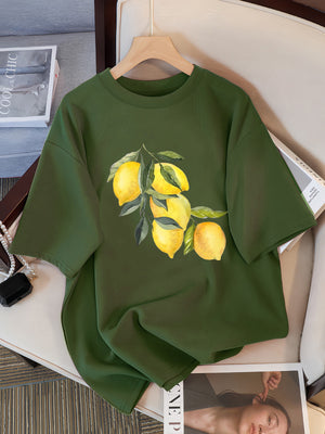 Creative Lemon Pattern T-Shirts Female Casual Soft Tops Fash