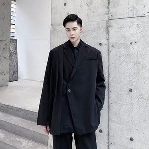 A Pleated Flouncy Blazer With Irregular Straps