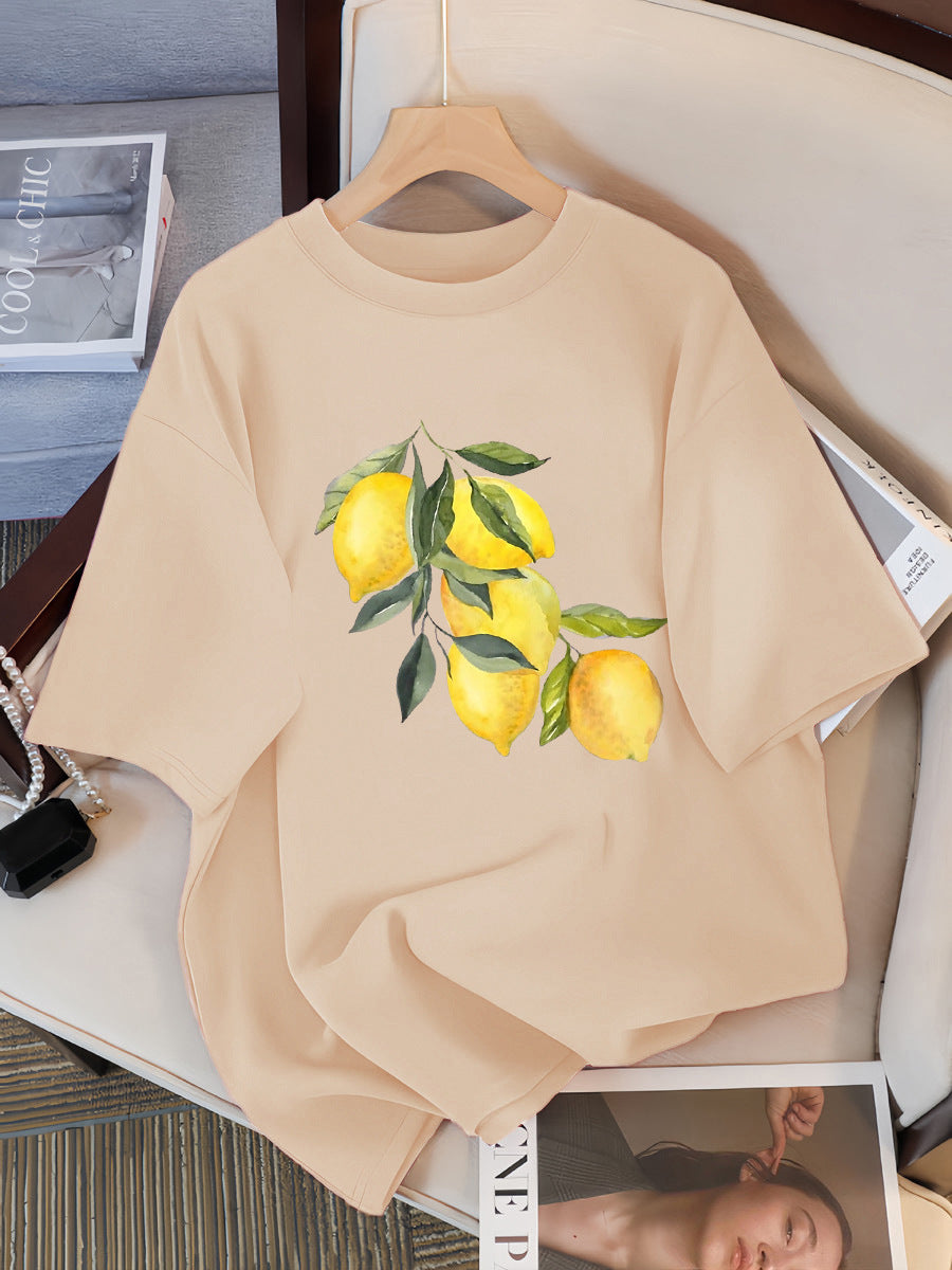Creative Lemon Pattern T-Shirts Female Casual Soft Tops Fash