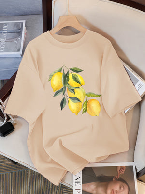 Creative Lemon Pattern T-Shirts Female Casual Soft Tops Fash