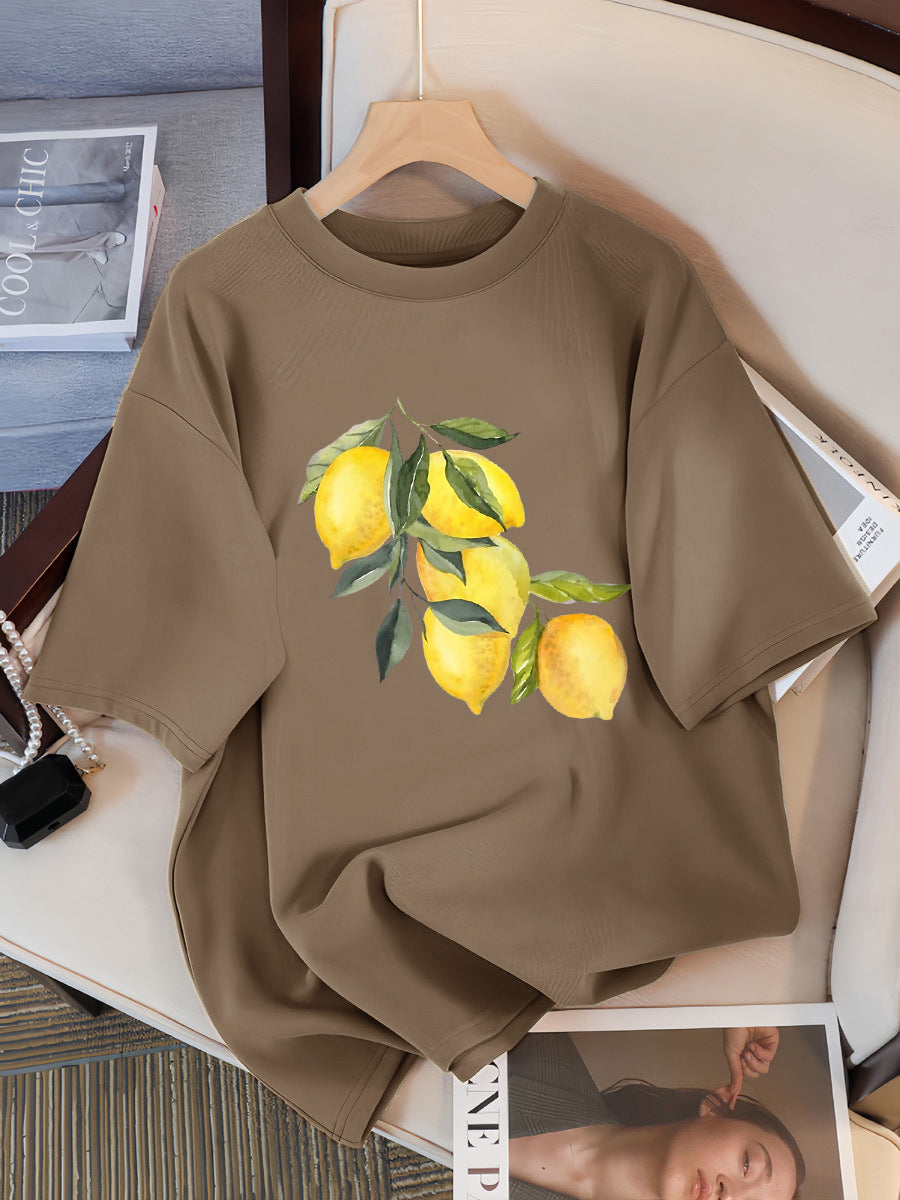 Creative Lemon Pattern T-Shirts Female Casual Soft Tops Fash