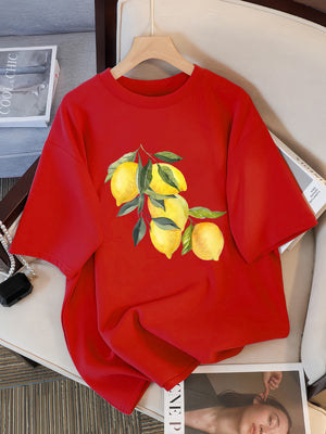 Creative Lemon Pattern T-Shirts Female Casual Soft Tops Fash