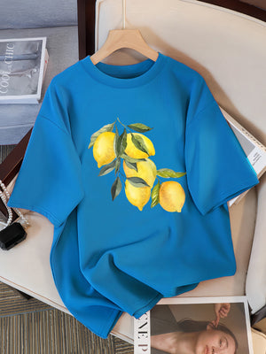 Creative Lemon Pattern T-Shirts Female Casual Soft Tops Fash