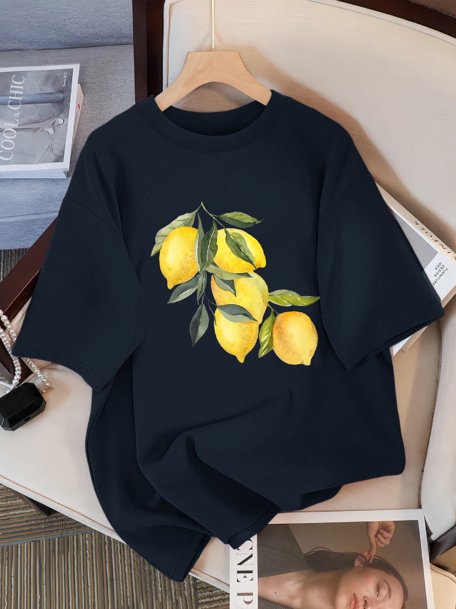 Creative Lemon Pattern T-Shirts Female Casual Soft Tops Fash