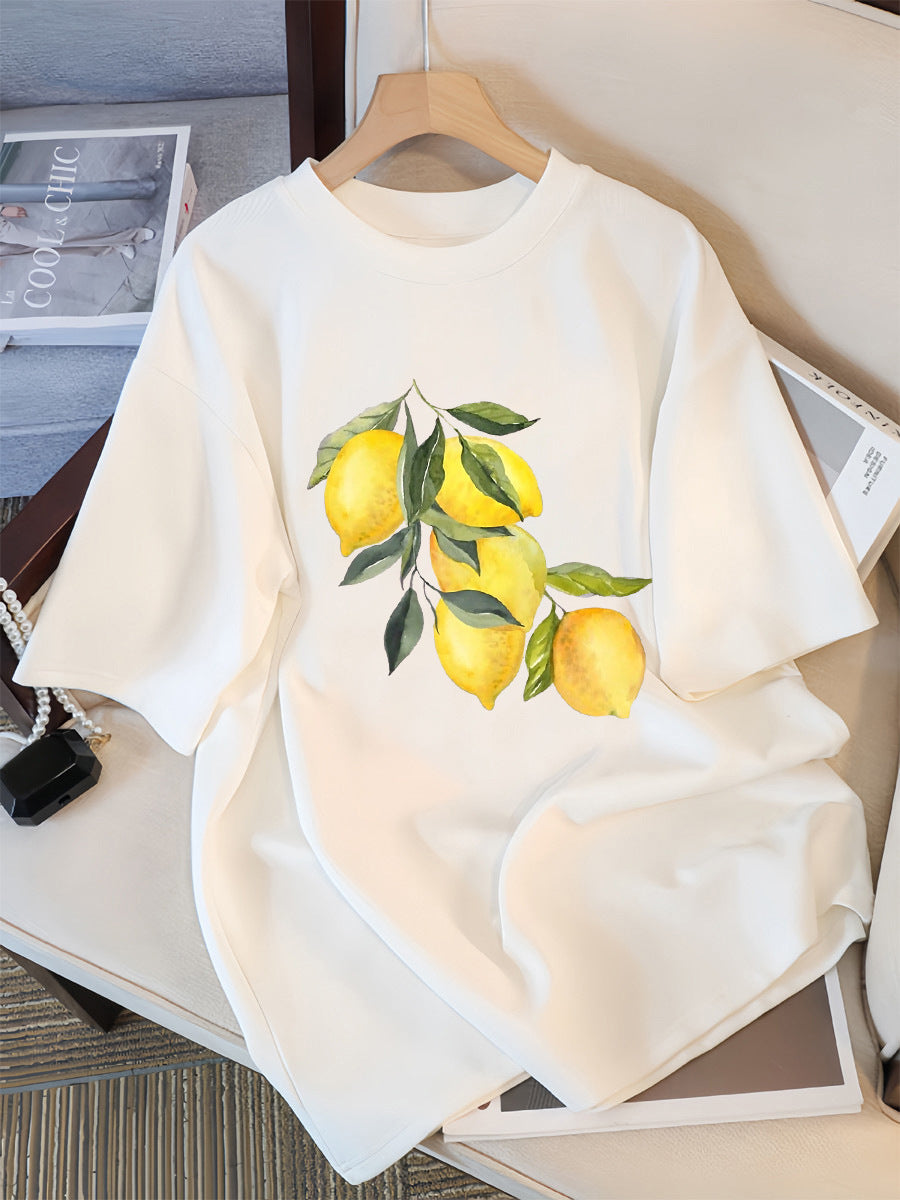 Creative Lemon Pattern T-Shirts Female Casual Soft Tops Fash