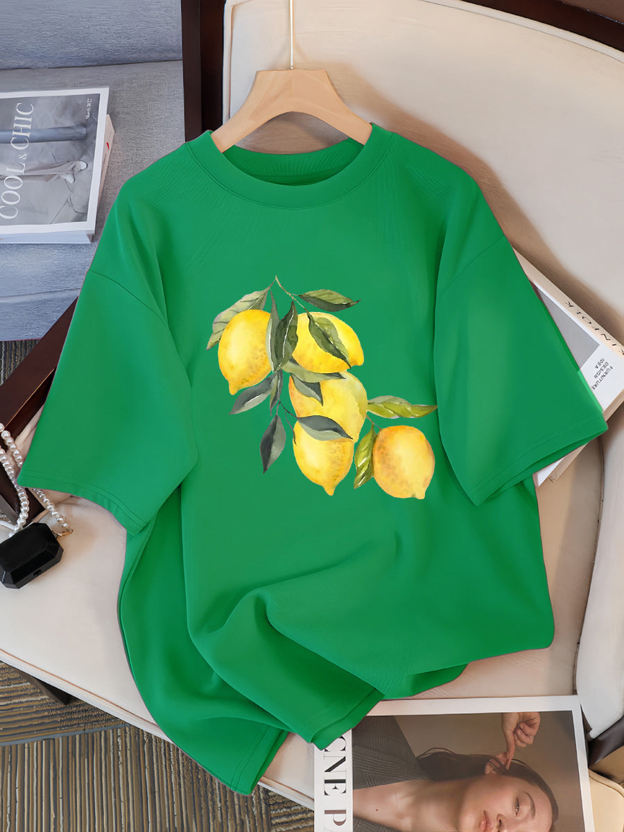 Creative Lemon Pattern T-Shirts Female Casual Soft Tops Fash