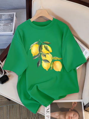 Creative Lemon Pattern T-Shirts Female Casual Soft Tops Fash