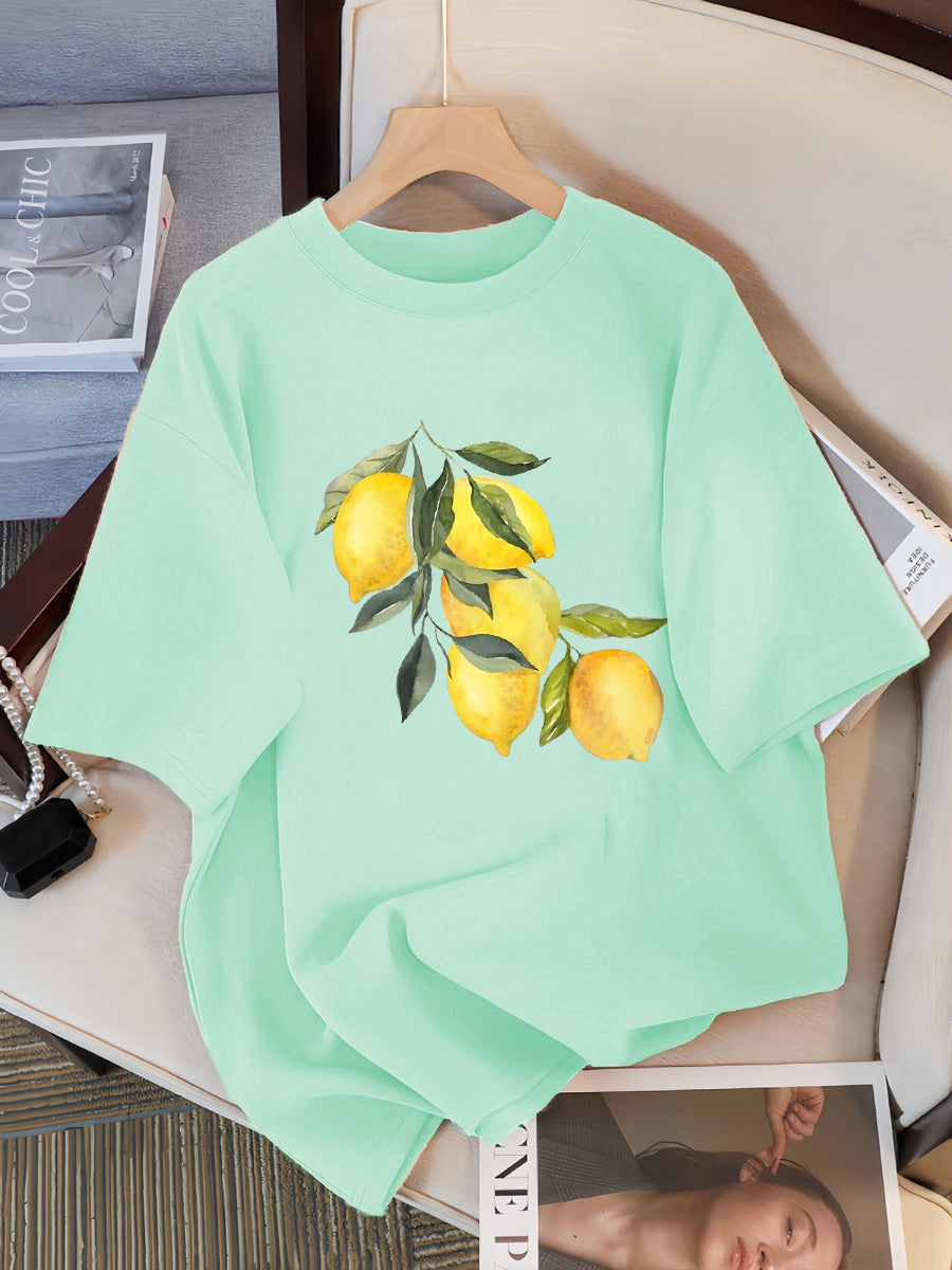 Creative Lemon Pattern T-Shirts Female Casual Soft Tops Fash