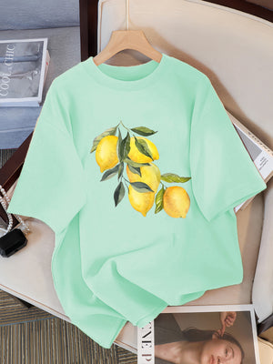 Creative Lemon Pattern T-Shirts Female Casual Soft Tops Fash