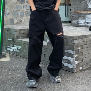Black Loose Straight Jeans For Men