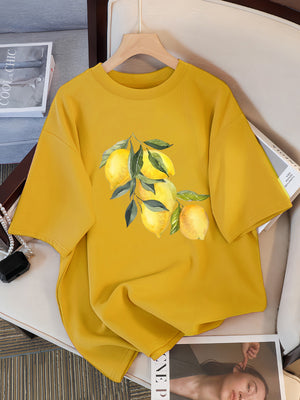 Creative Lemon Pattern T-Shirts Female Casual Soft Tops Fash