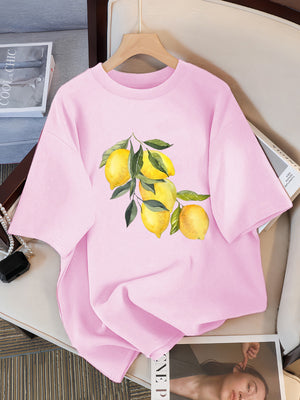 Creative Lemon Pattern T-Shirts Female Casual Soft Tops Fash