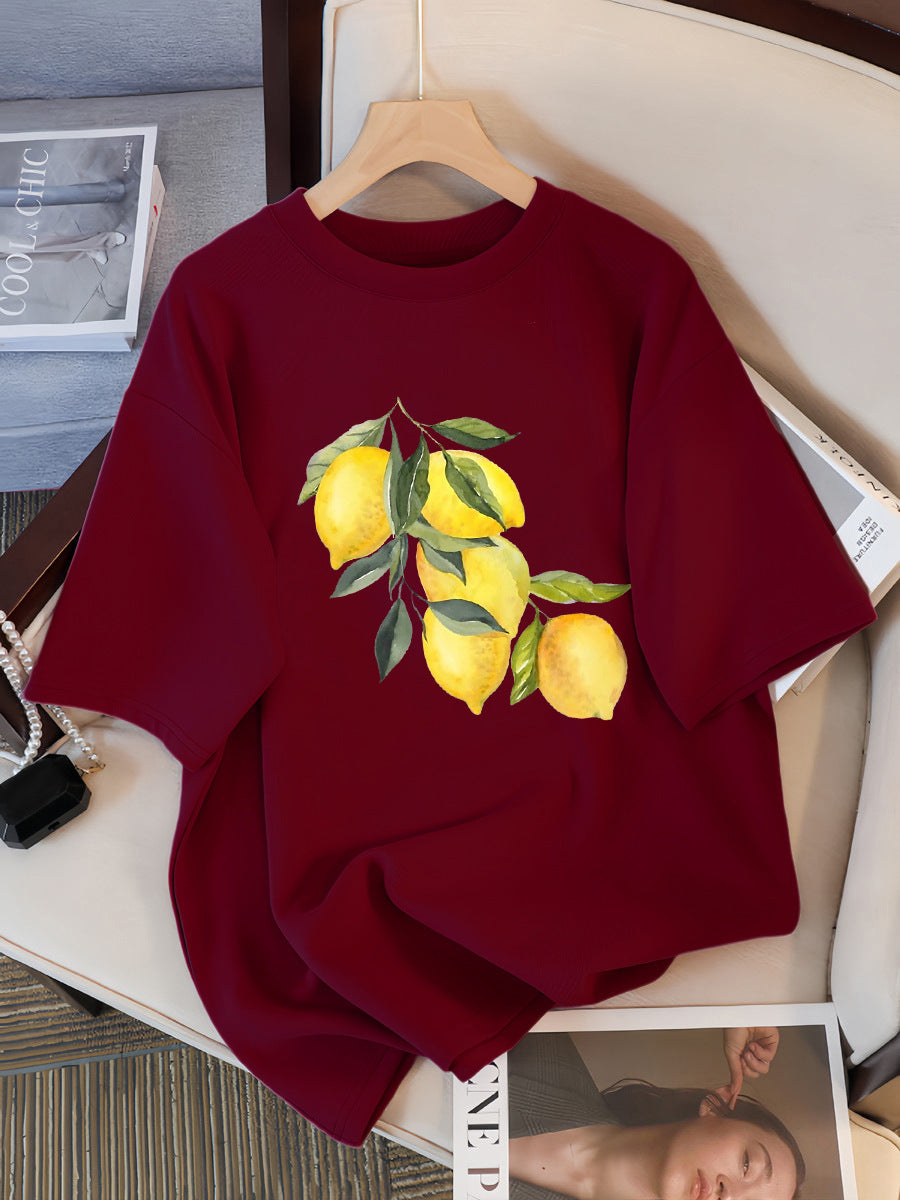 Creative Lemon Pattern T-Shirts Female Casual Soft Tops Fash
