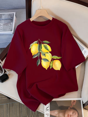 Creative Lemon Pattern T-Shirts Female Casual Soft Tops Fash