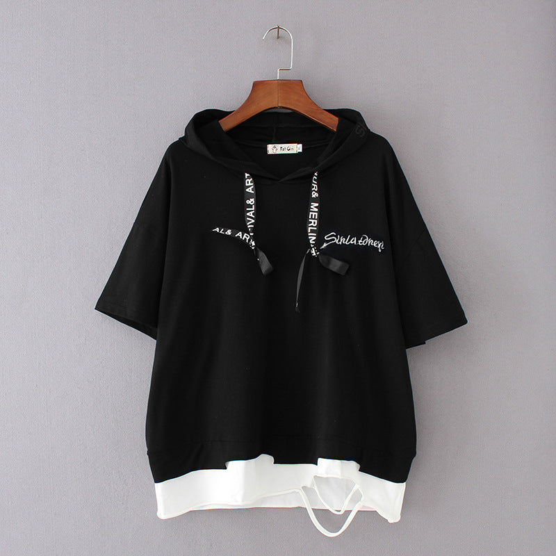 Loose Casual Short-sleeved Embroidered Fake Two T-shirts